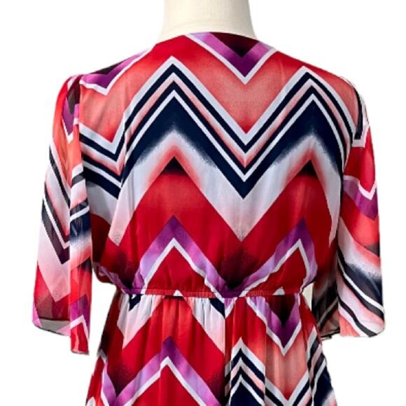 Enfocus Women's Studio V-neck Maxi Dress Red Blue Chevron Stripes Size 14W Plus - Picture 8 of 10